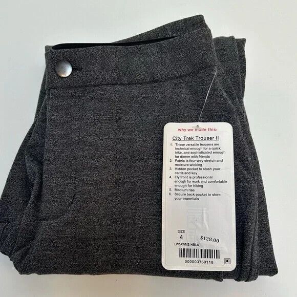 Lululemon NWT City Trek Trouser‎ II Heathered Black size 4 - Picture 1 of 6